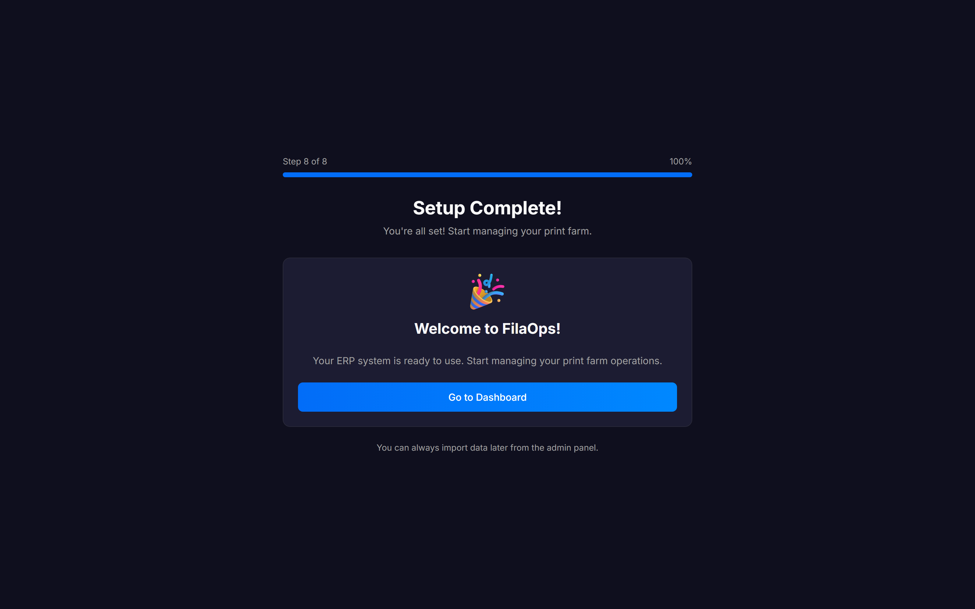 Wizard Step 8 — Setup complete